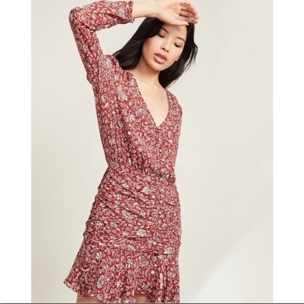$585 NWT Veronica Beard Rosalia Long Sleeve Silk Minidress In Cran Multi